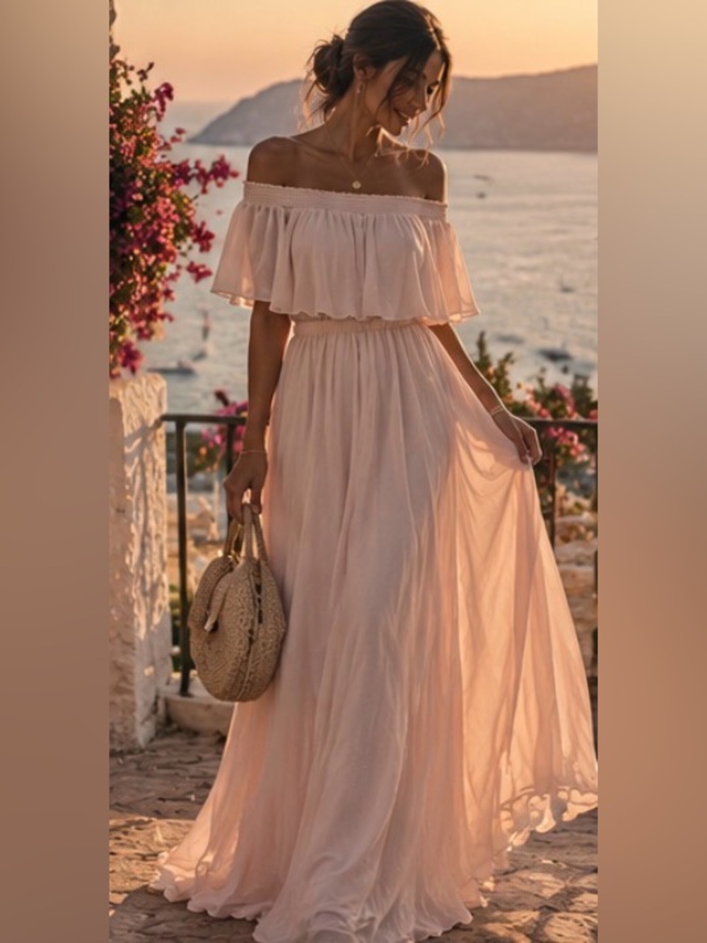 Show Me Your Mumu Hacienda Maxi Dress Blush Pink Boho Offshoulder